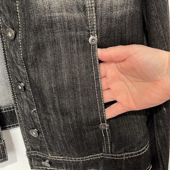 Stefanel Womens Black Demin Jean Jacket Size 10 Large Distressed Punk Goth Rock - Picture 7 of 16